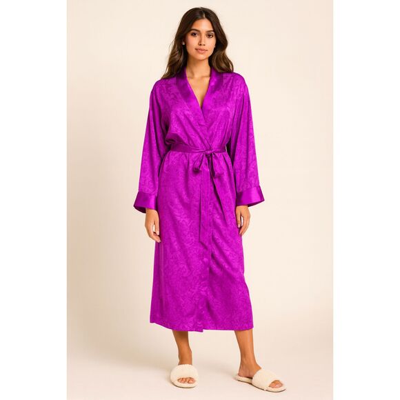 Victoria’s Secret Gold Label Purple Satin Jacquard Long Robe - Women’s Size M/L - Picture 1 of 10